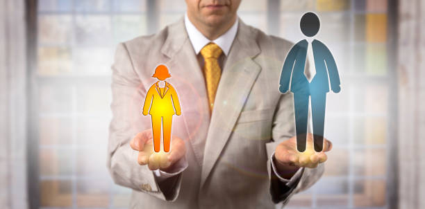 Man Comparing Small Female With Big Male Worker
