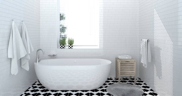 istock bathroom interior,toilet,shower,modern home design 3d rendering for copy space background white tile bathroom 946225256