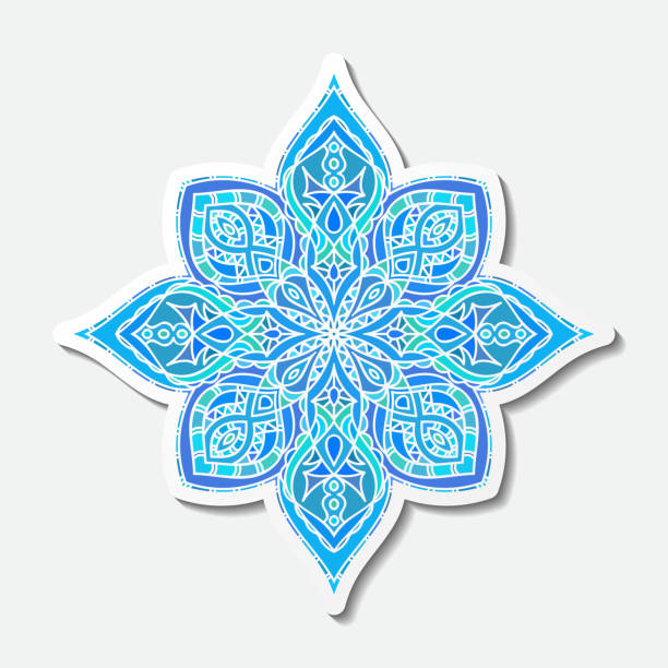 Hand drawn decorative mandala Hand drawn lace blue pattern. Ethnic colored decorative mandala. Vector illustration. drawing of a shape octagon stock illustrations