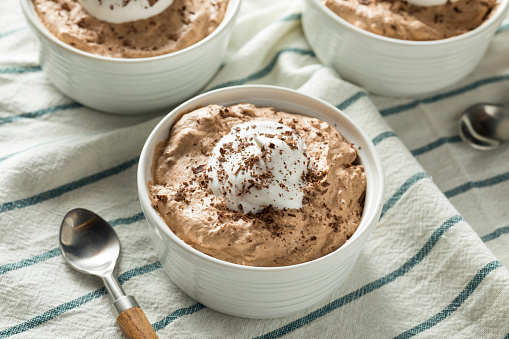 Homemade Sweet Chocolate Mousse with Whipped Cream