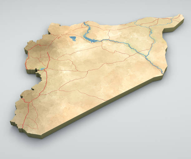 Map of Syria and borders, physical map Middle East, Arabian Peninsula, map with reliefs and mountains and Mediterranean Sea Map of Syria and borders, physical map Middle East, Arabian Peninsula, map with reliefs and mountains and Mediterranean Sea. The softwares to creates the map are Adobe Illustrator, Photoshop and c4d. The strokes and the signs have been drawn by hand syria stock pictures, royalty-free photos & images