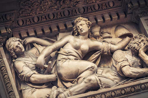 Sculptures on the gothic facade of the Duomo, Milan Cathedral.