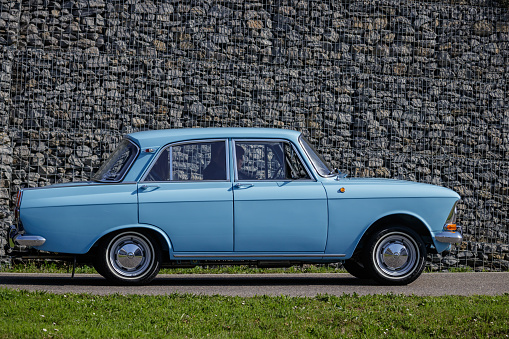 Ludwigsburg, Germany - April 8, 2018: Moskvitch oldtimer car at the 2018 Retro Season Opener meeting and show.