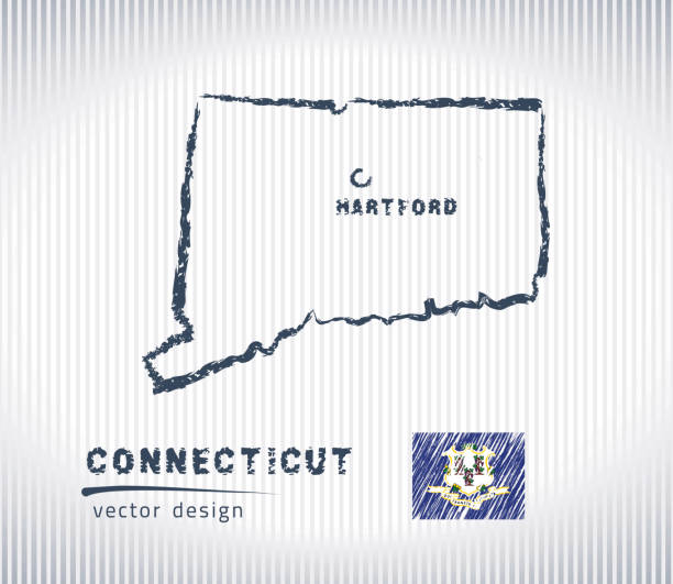 ilustraciones, imágenes clip art, dibujos animados e iconos de stock de vector nacional connecticut dibujar mapa sobre fondo blanco - map cartography connecticut drawing