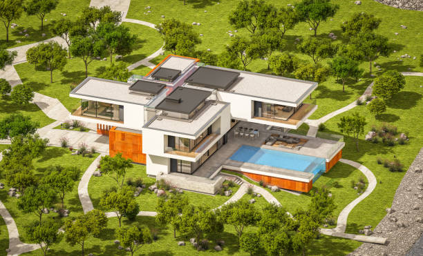 istock 3d rendering of modern cozy house by the river 946305772