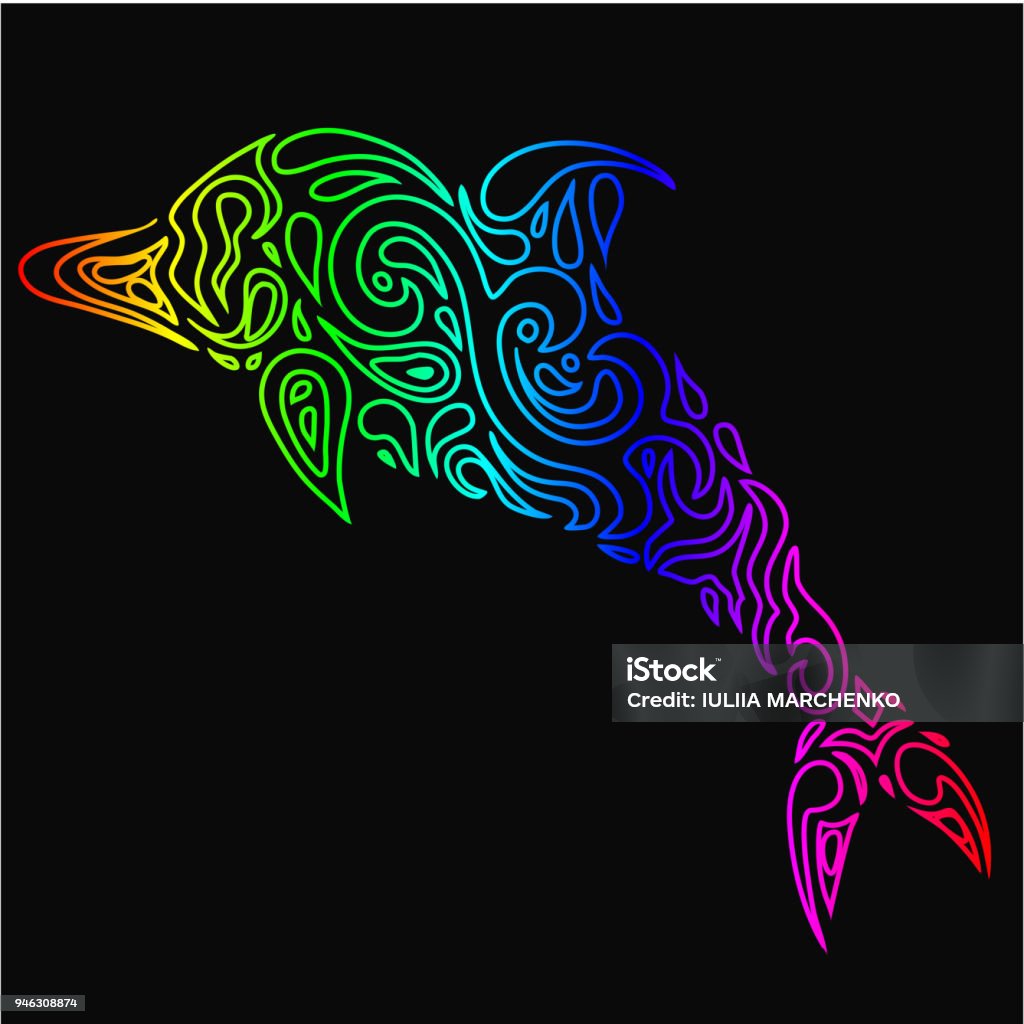 Hình Bóng Của Một Con Cá Heo Theo Phong Cách Xăm Màu Cầu Vồng ...