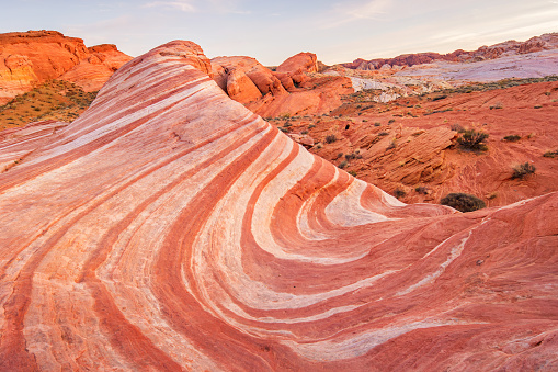 Stock photograph of the scenic Fire Wave in the Valley of Fire State Park Nevada USA