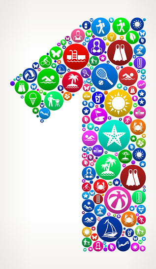 Number 1 Summer Vacation Colorful Icon Pattern Stock Illustration