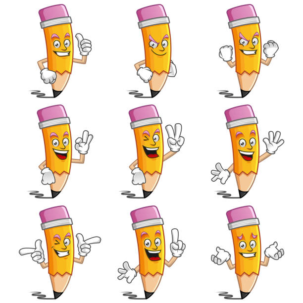 Pencil mascot pack Pencil Character Pack, vector set of pencil mascot pencil cartoon stock illustrations