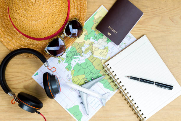istock Concepts and accessories for travel on wood copy space. 946342204