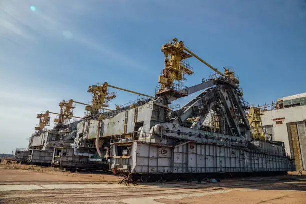 Abandoned transport and installation unit "Grasshopper" for spaceship Buran and Energy launch vehicle at cosmodrome Baikonur.