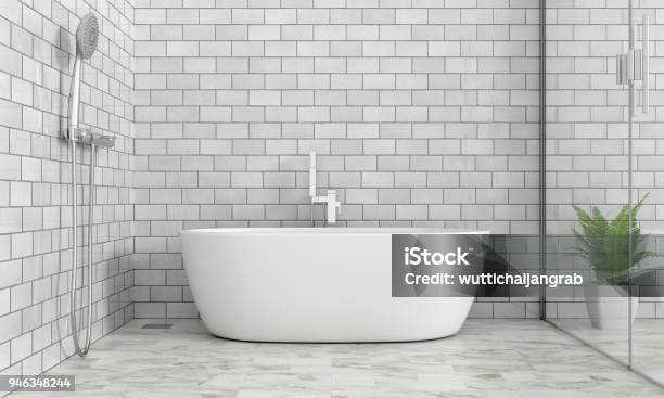 Bathroom Interior Bathtub Stock Photo - Download Image Now - Tile, Bathtub, Bathroom