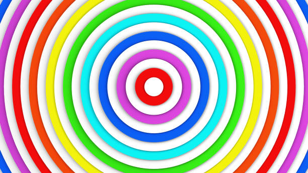 colorful concentric lines abstract 3d render - spectrum concentric three dimensional shape light imagens e fotografias de stock