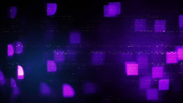 istock Abstract symbols and purple squares blurry lights 946355462