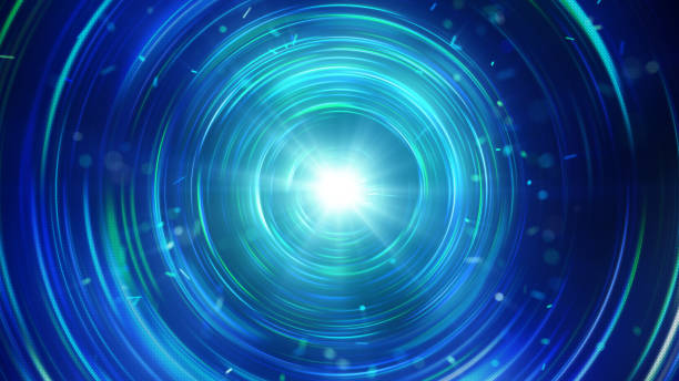 istock Blue glowing circles abstract futuristic background 946355494