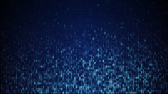 Scan blue digital binary data code. Abstract information technology concept. Computer generated raster illustration