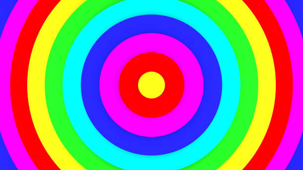 rainbow color concentric circles 3d rendering - spectrum concentric three dimensional shape light imagens e fotografias de stock