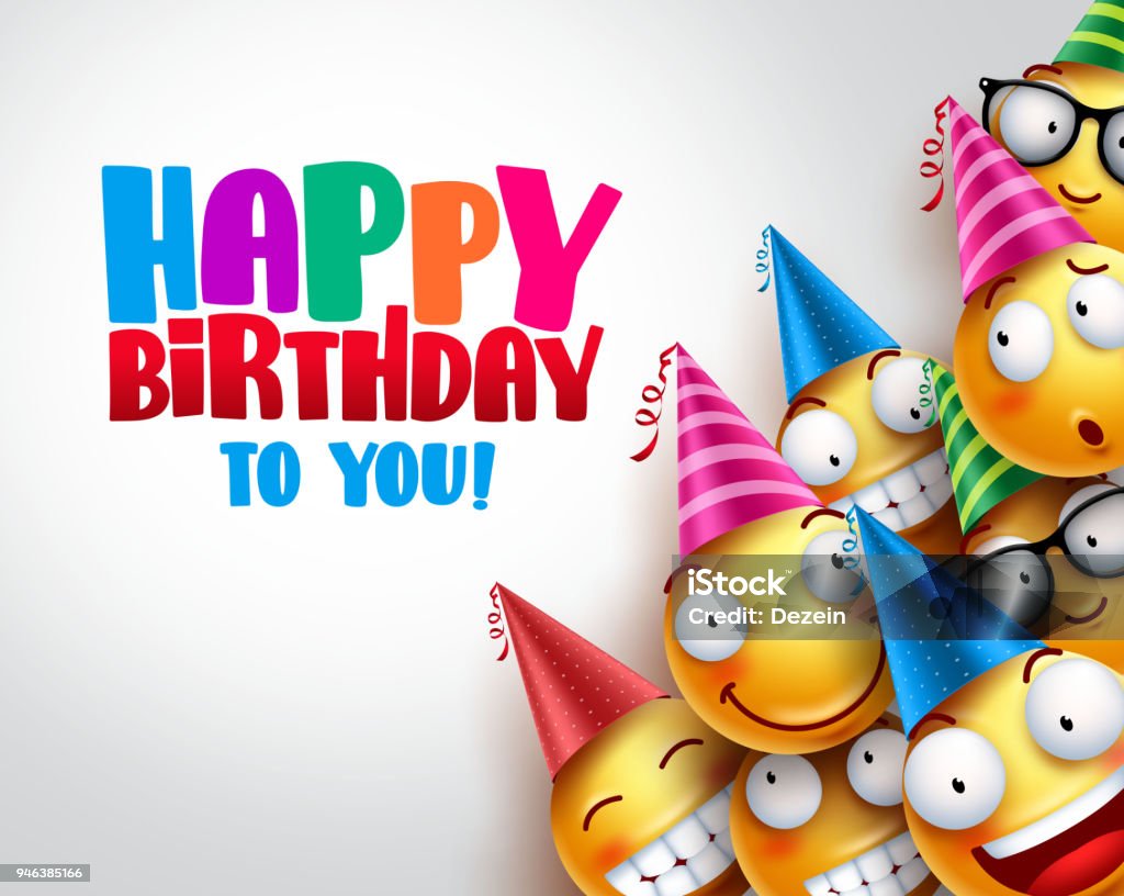 Birthday Smileys Vector Background Design With Yellow Funny And Happy  Emoticons Wearing Colorful Party Hats And Happy Birthday Text In Empty  White Background Vector Illustration Stock Illustration - Download Image  Now - iStock