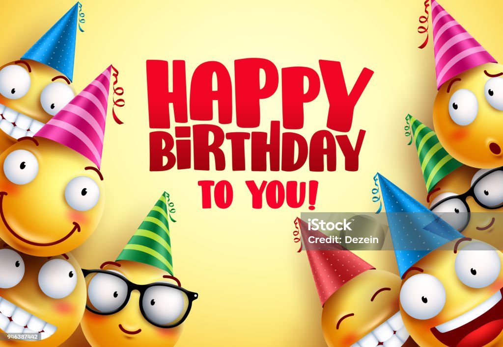 Happy Birthday Vector Smileys Greetings Design With Funny And Happy Yellow  Emoticons Stock Illustration - Download Image Now - iStock