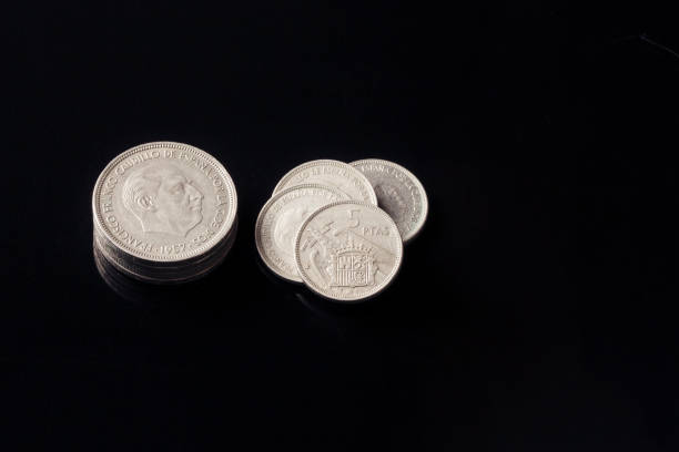 Bunch of peseta coins from Spain.
