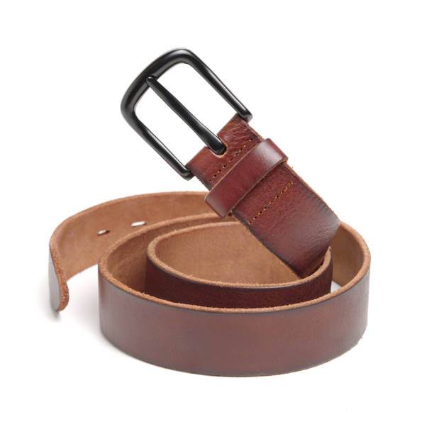 istock Brown leather belt isolated on white  background 946388734