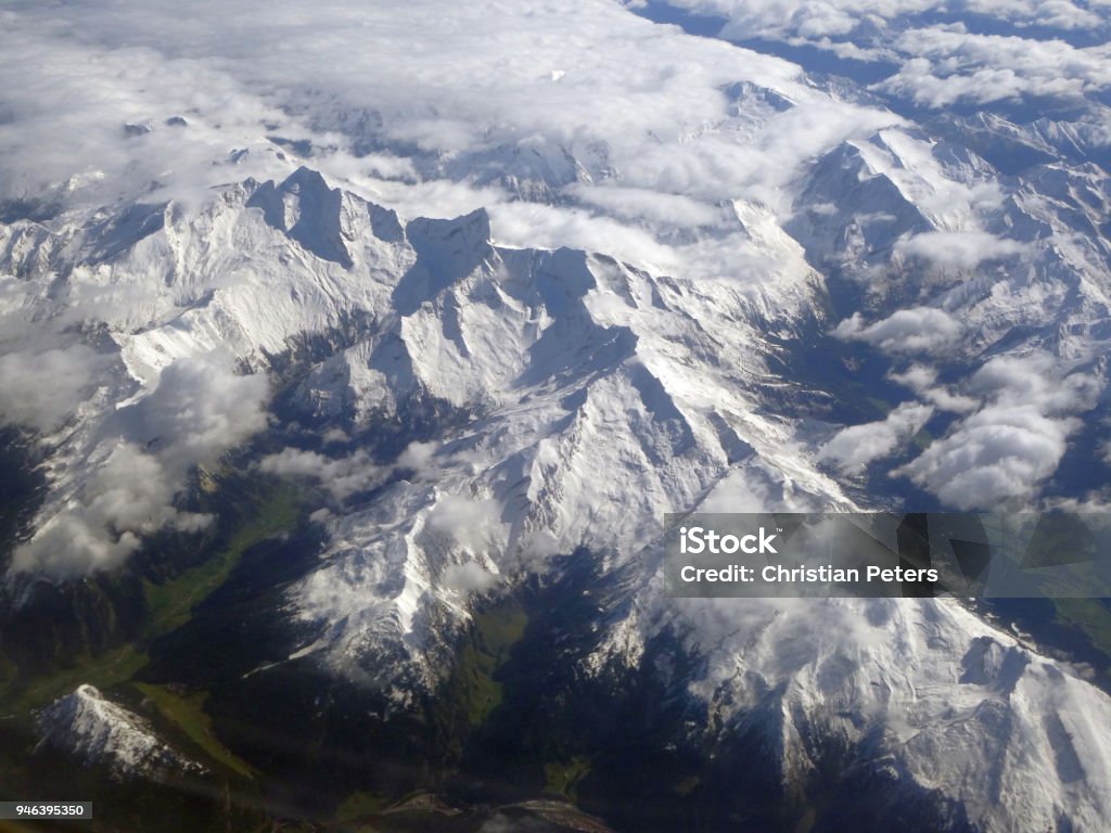 aerial view of the Zillertal alps after heavy snow fall in september Aerial View Stock Photo