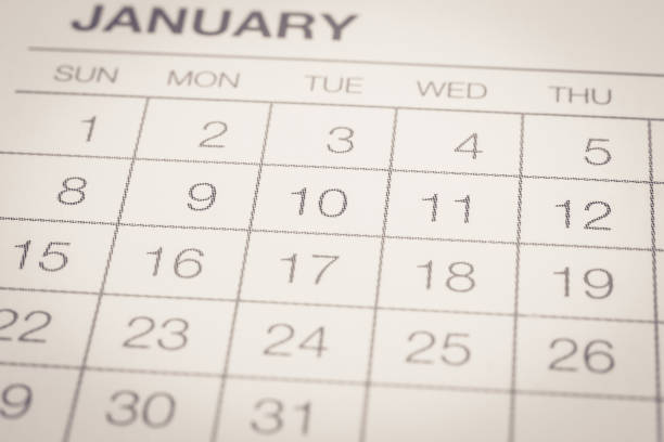 istock Monthly calendar in January, vintage style. 946413392