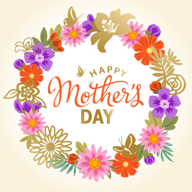 illustrazioni stock, clip art, cartoni animati e icone di tendenza di corona floreale per la festa della mamma - mothers day frame flower single flower