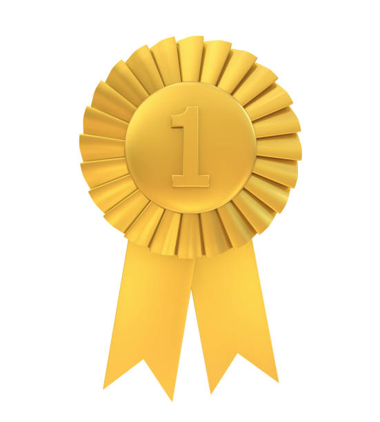 primeiro lugar prêmio golden ribbon isolado - gold medal medal certificate ribbon - fotografias e filmes do acervo