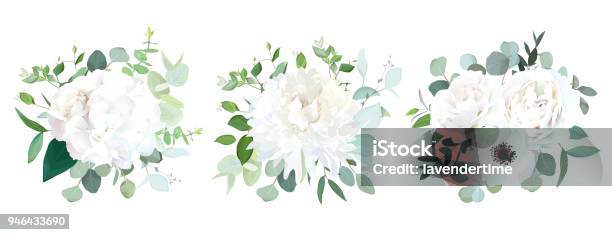 Wedding White Flowers Vector Design Bouquets Stock Illustration - Download Image Now - White Color, Flower, Hydrangea
