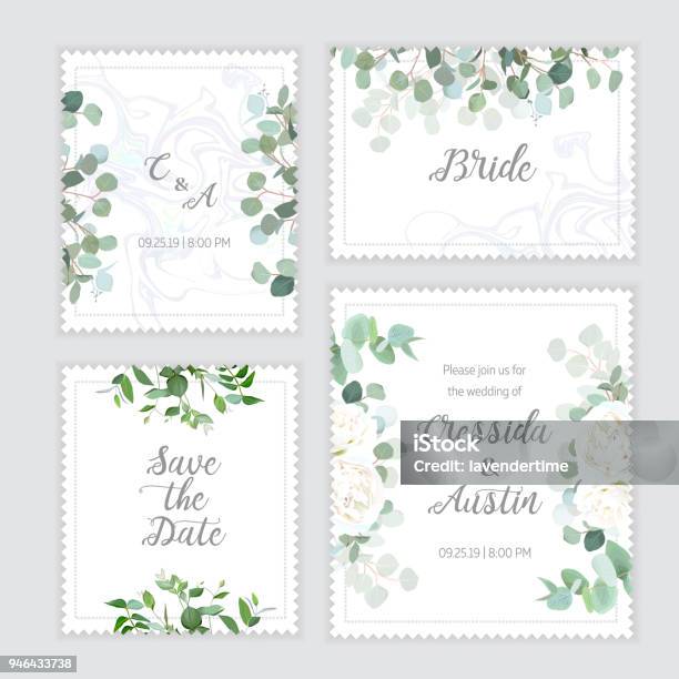 Eucalipto Nuziale Cornici Banner Di Design Vettoriale Quadrato Rosa - Immagini vettoriali stock e altre immagini di Matrimonio