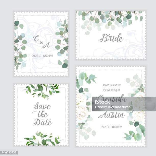 Wedding Eucalyptus Rose Square Vector Design Banner Frames Stock Illustration - Download Image Now