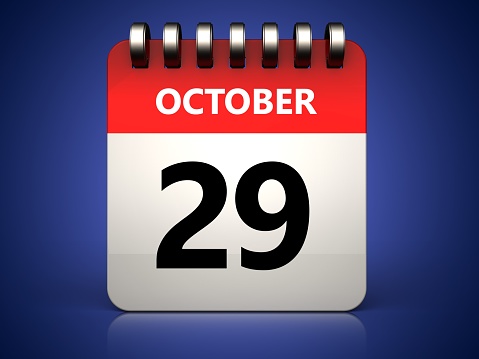 3d illustration of 29 october calendar over blue background