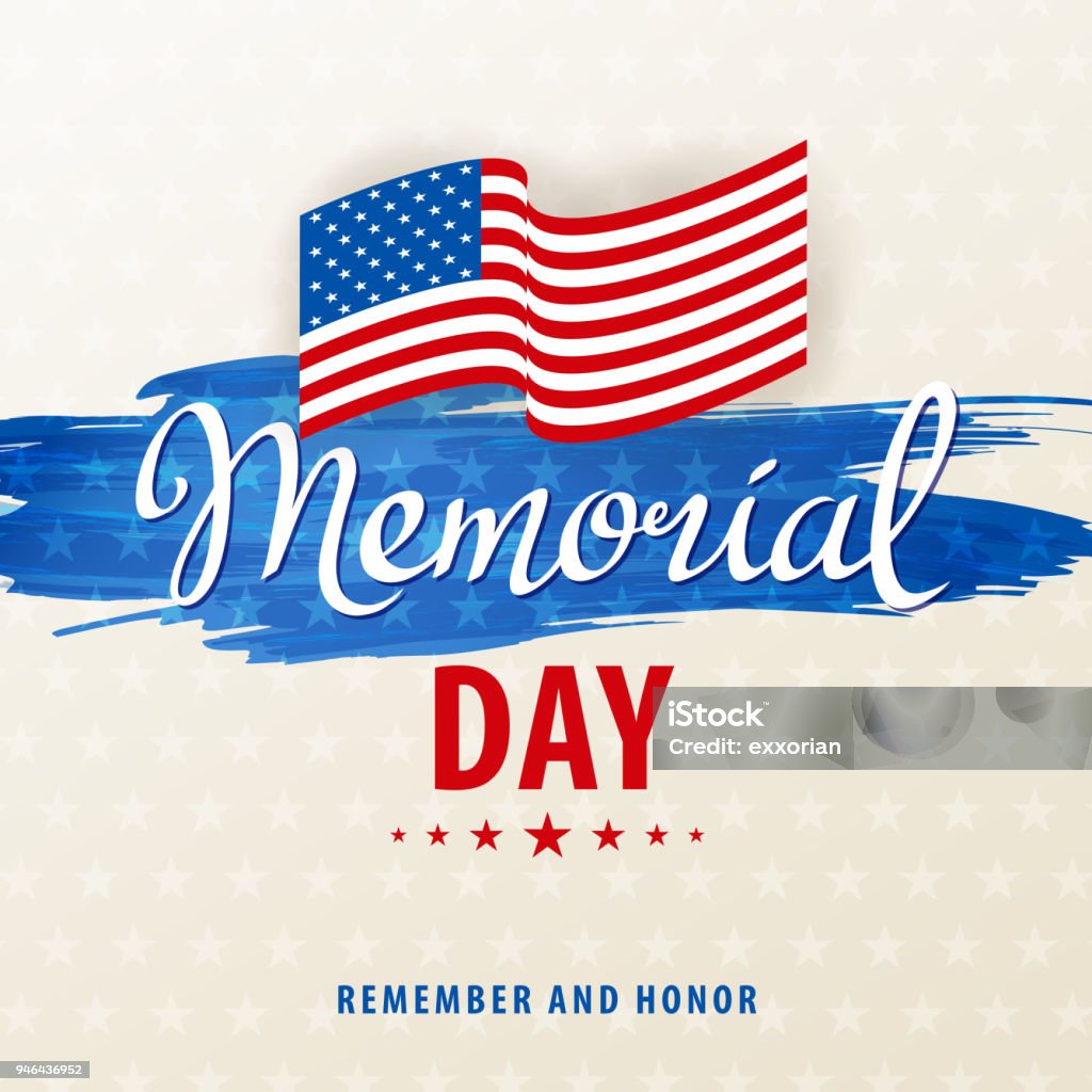 Celebrate American Memorial Day Remember and honor the people who died for serving in the United States military, with flag on the blue paintbrush background US Memorial Day stock vector