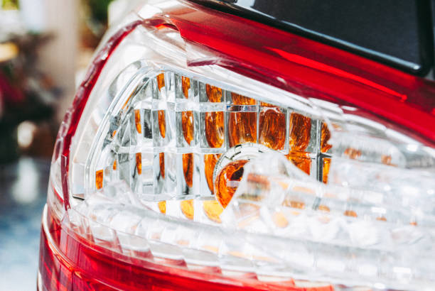 istock broken Left rear signal light of car, still have some glass pieces 946442146