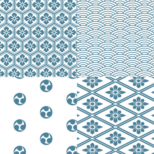 Japanese traditional style seamless pattern set vector illustration seigaiha stock illustrations