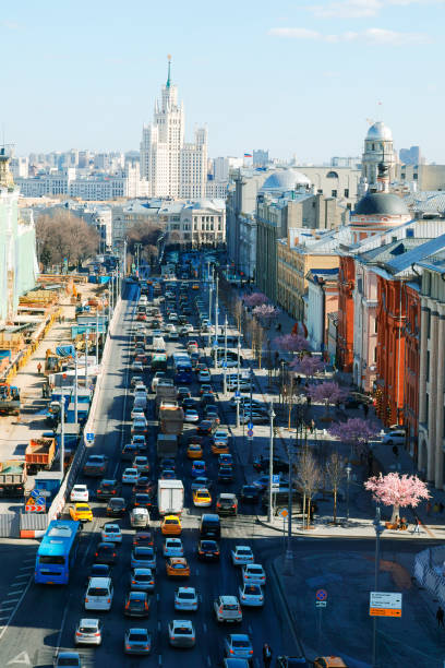 istock Moscow vertical view from Lubyanka Square traffic jam background 946452630