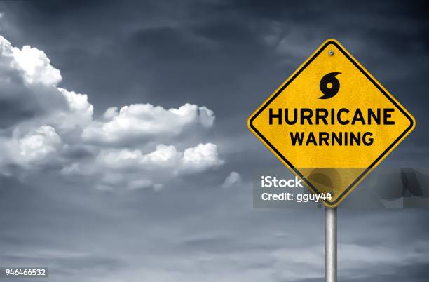 Hurricane Warning Road Sign Stock Photo - Download Image Now - Hurricane - Storm, Warning Sign, Danger