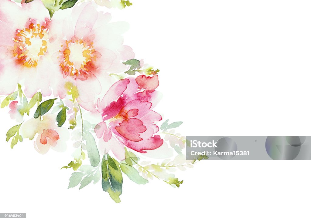 Biglietto d'auguri con fiori ad acquerello fatti a mano - Illustrazione stock royalty-free di Fiore