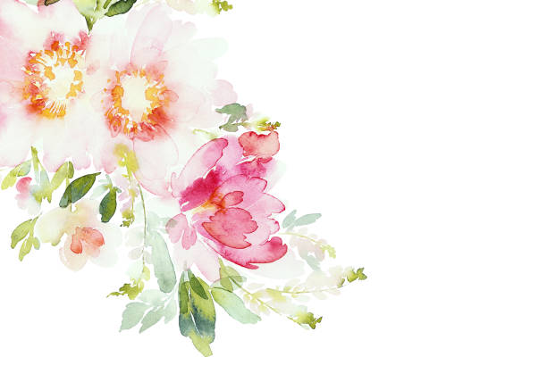 Greeting card with watercolor flowers handmade Greeting card with watercolor flowers handmade. watercolor flower stock illustrations