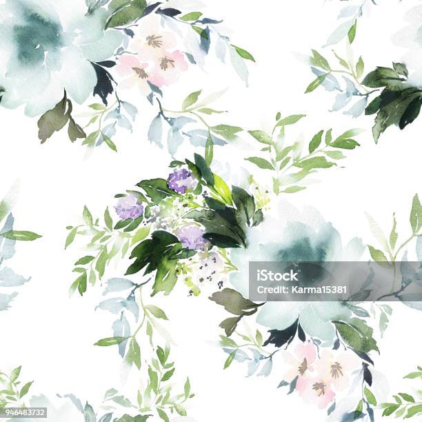 Seamless Summer Pattern With Watercolor Flowers Handmade Stock Illustration - Download Image Now