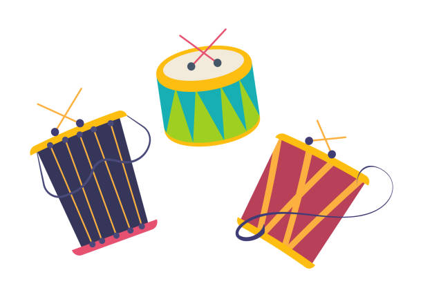 ilustrações de stock, clip art, desenhos animados e ícones de carnival, masquerade, party and festive accessories. children music toys - rolling up illustrations