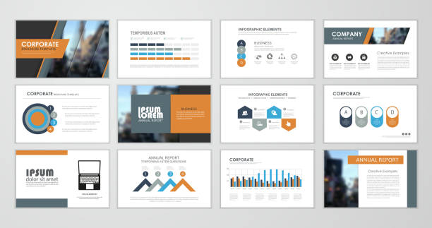 Annual report brochure set Blue abstract presentation slide templates. Infographic elements template  set for web, print, annual report brochure, business flyer leaflet marketing and advertising template. Vector Illustration report document photos stock illustrations
