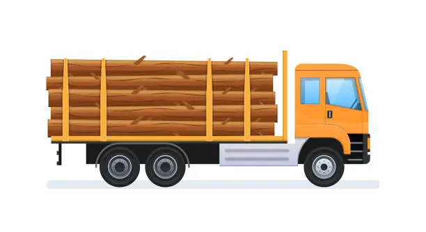 Vector illustration of Wood production and forestry. Transportation of natural resources