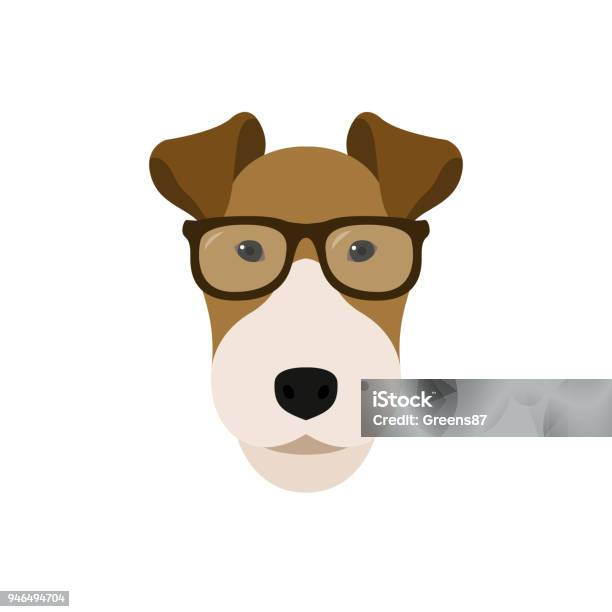 Fox Terrier Dog In Glasses Cute Dog Vector Illustration Stock Illustration - Download Image Now