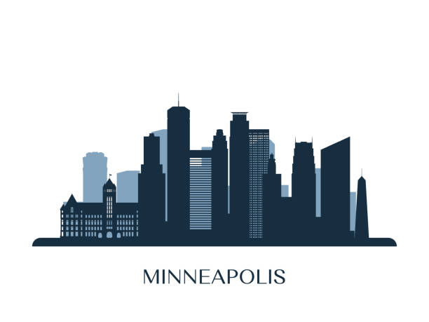 Minneapolis skyline, monochrome silhouette. Vector illustration. Minneapolis skyline, monochrome silhouette. Vector illustration. minneapolis illustrations stock illustrations