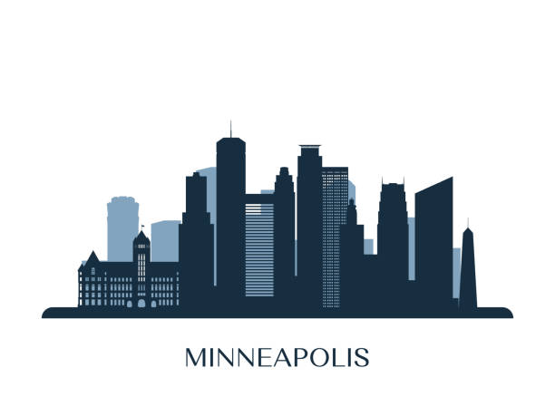 Minneapolis skyline, monochrome silhouette. Vector illustration. Minneapolis skyline, monochrome silhouette. Vector illustration. minneapolis stock illustrations