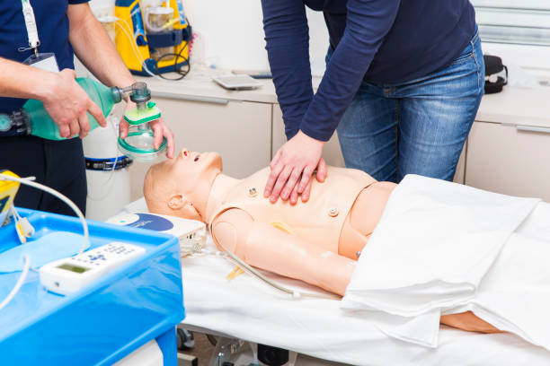 Training CPR....heart massage of a CPR dummy