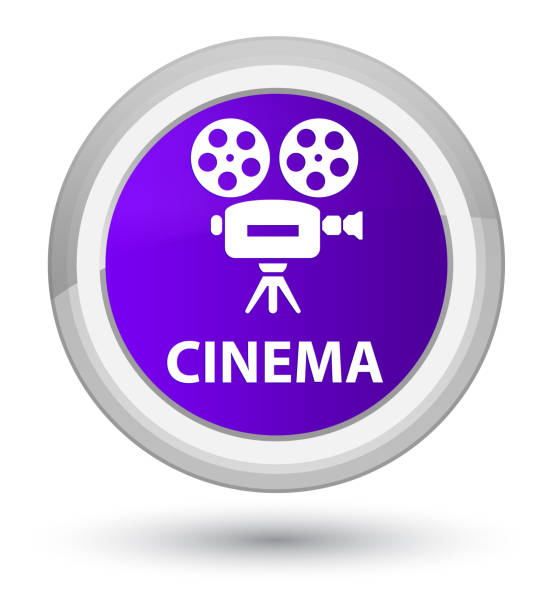 시네마 (비디오 카메라 아이콘) 주요 자주색 둥근 단추 - prime video stock illustrations