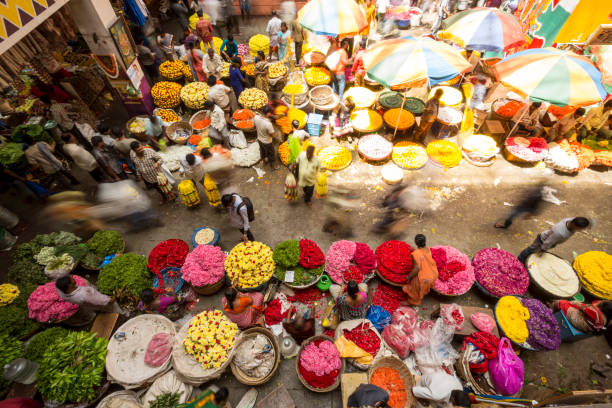 kr flower market, bangalore, india - india bangalore flower business imagens e fotografias de stock